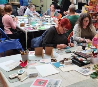 Group of people working on art projects