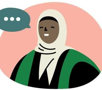 Graphic of a woman talking