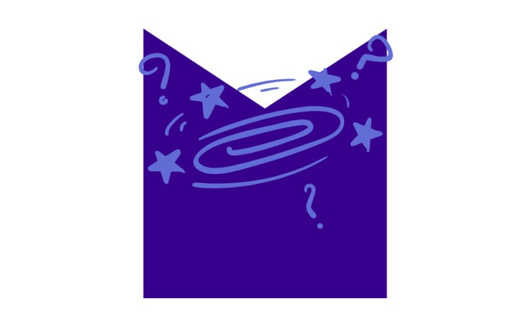 Drawing of a spiral and stars over an M shaped graphic