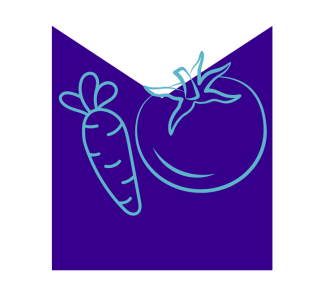 Drawings of vegetables on an M shaped graphic