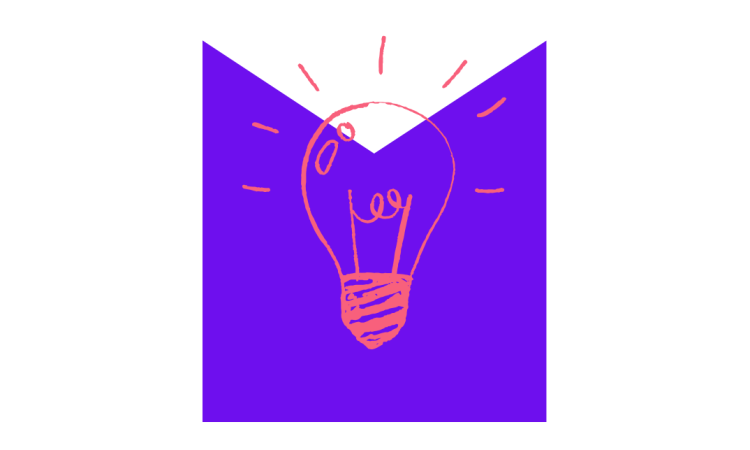 Sketch of light bulb over a M shaped graphic