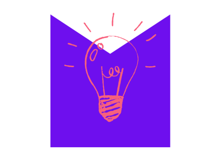 Sketch of light bulb over a M shaped graphic