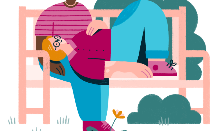 Graphic of a couple sat on a bench relaxing in nature