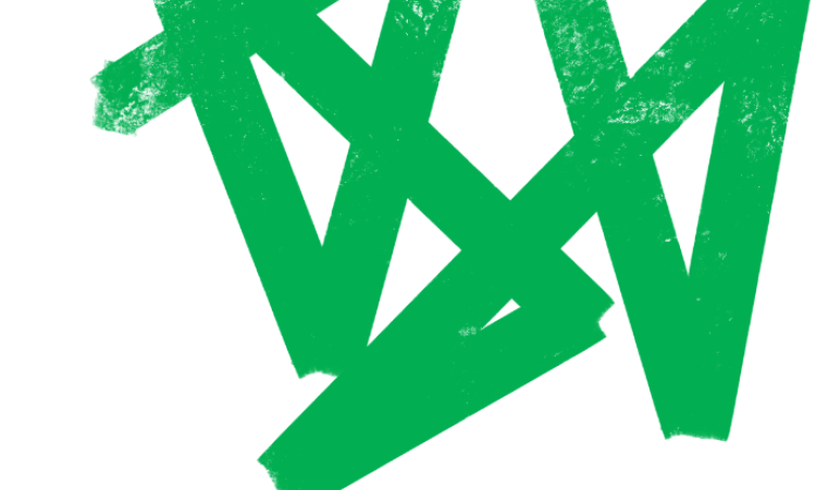 An abstract pattern of bright green lines with sharp angles