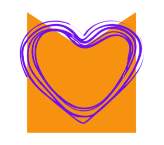 Hand-drawn heart on an orange M-shaped backgrround