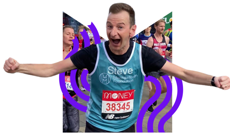 A Mental Health Foundation runner racing with his arms stretched out wide